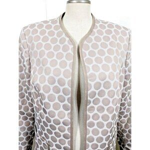 Vintage Open Front Jacket Womens Size 14 Beige Polka Dot Blazer Neutral Textured